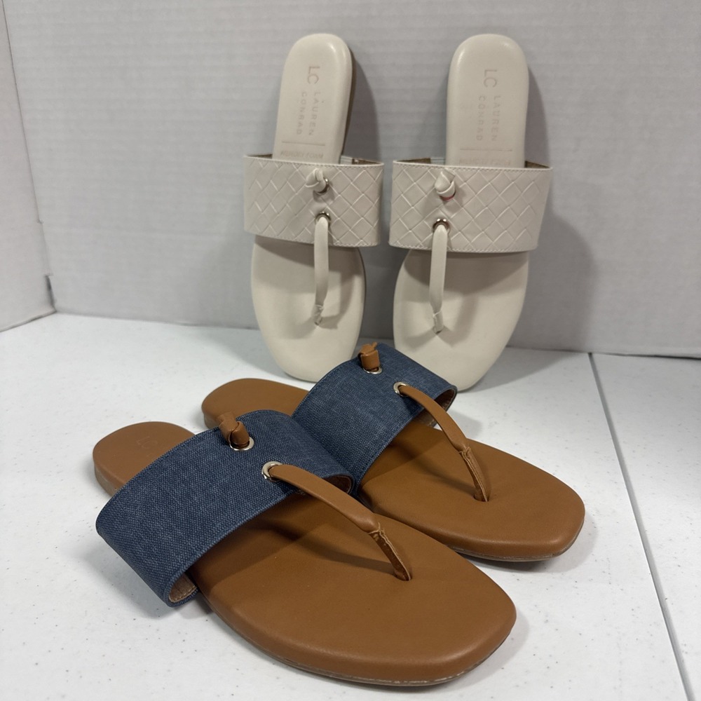 Lot Of 2 Laura Conrad Slip On Thong Memory Foam Sandals Size 8.5